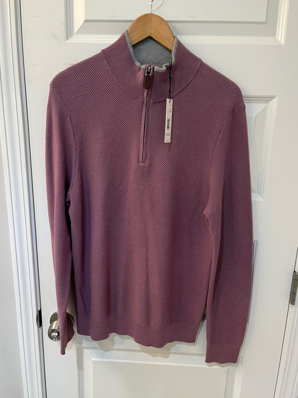 NWT Tahari Men's 1/4 Zip Pullover Sweater Mauve Purple Wister Heather Size Large